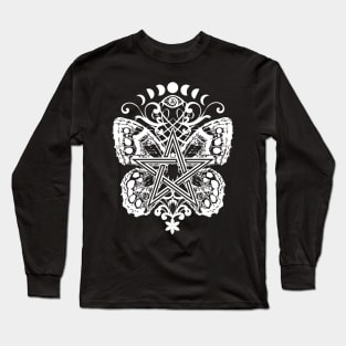 Mystical Pentagram Ornament Butterfly and Moons Long Sleeve T-Shirt